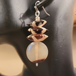 Elegant Brown and Cream Dangle Earrings